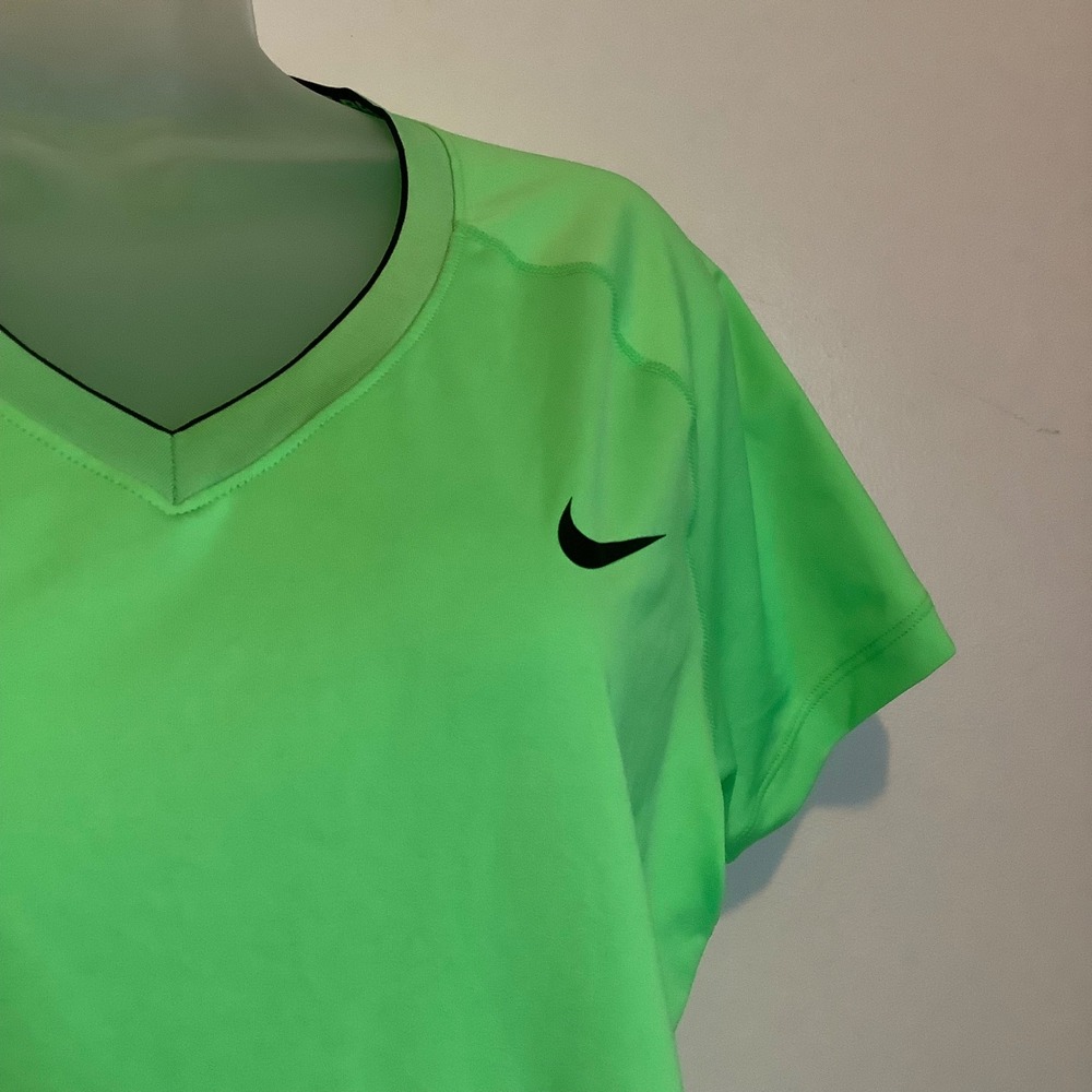 Nike Pro Combat Dri-FIT Womens XL Neon Green Fitted V-Neck Training Shirt